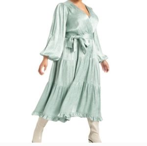 NWT ELOQUII Mint Ruffled Wrap Midi Dress Size 22
